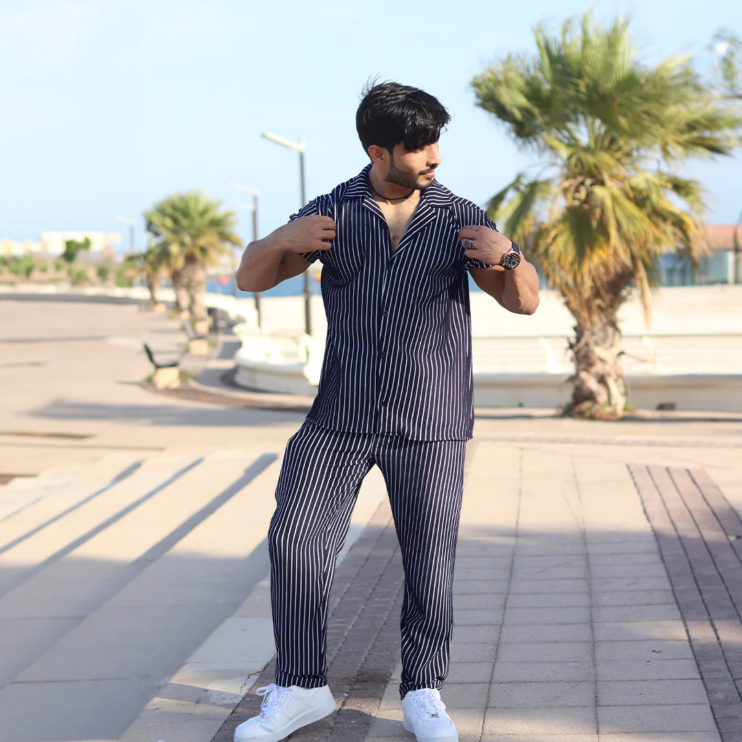 Linen Blue & White stripe Cord Set