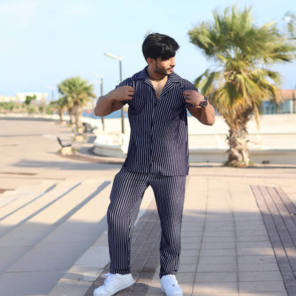 Linen Blue & White stripe Cord Set