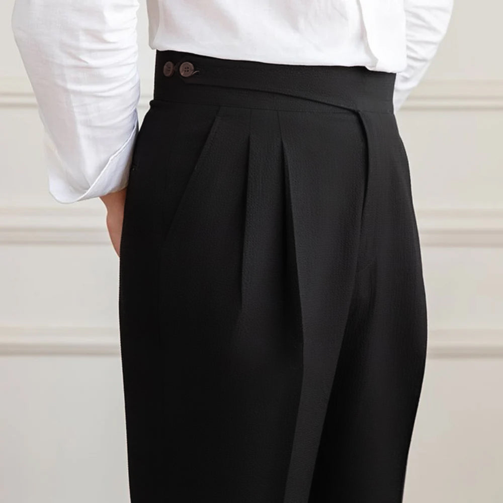 Luxury Modern Fit Gurkha Pant -Plain Black