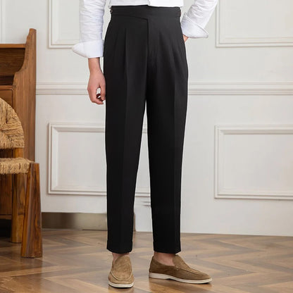 Luxury Modern Fit Gurkha Pant -Plain Black