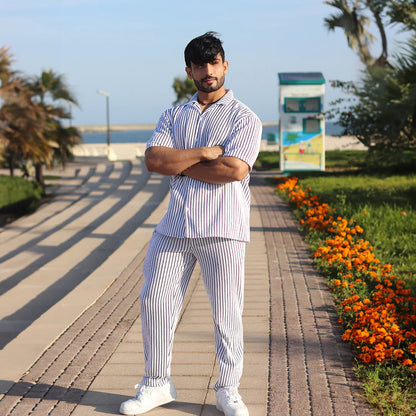 Linen White & Black stripe Cord Set