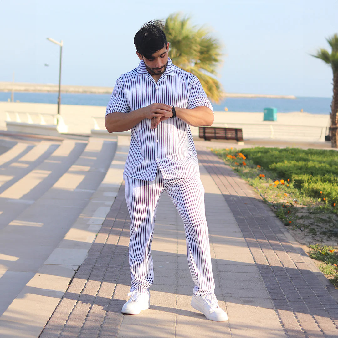 Linen White & Black stripe Cord Set