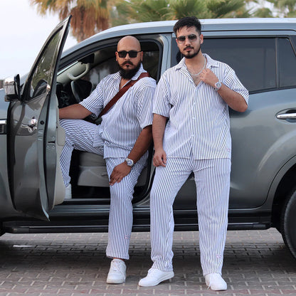 Linen White & Black stripe Cord Set