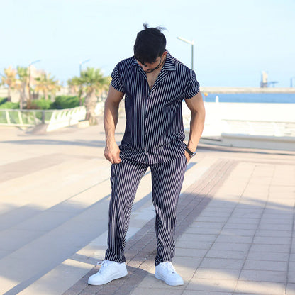 Linen Blue & White stripe Cord Set