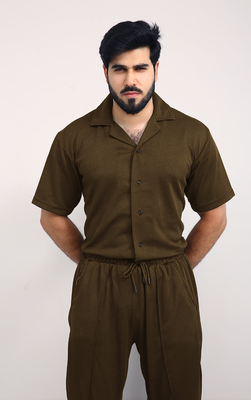 Luxury Men's Textured Co-ord set Brown