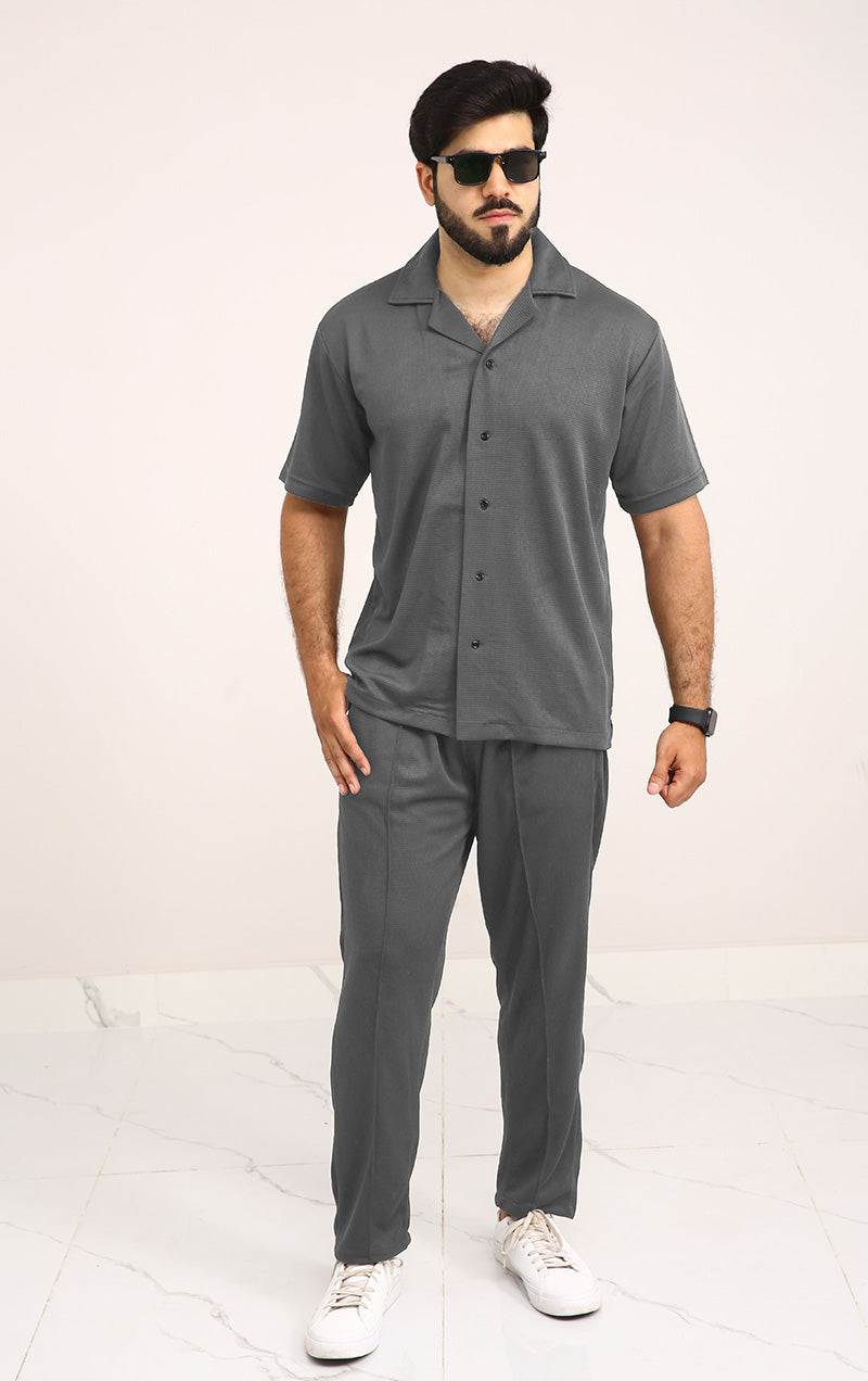 Luxury Men's Textured Co-ord set Grey