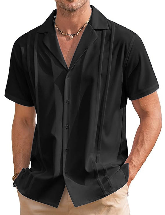 Ugur Straight Line Cube Collar Shirt- Black