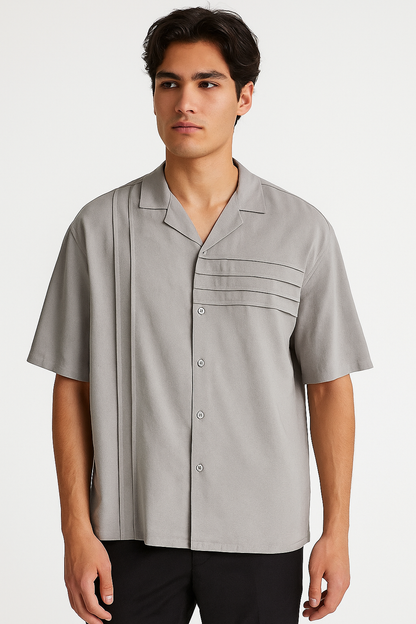 Ugur Parallel Line Cube Collar Shirt- Grey