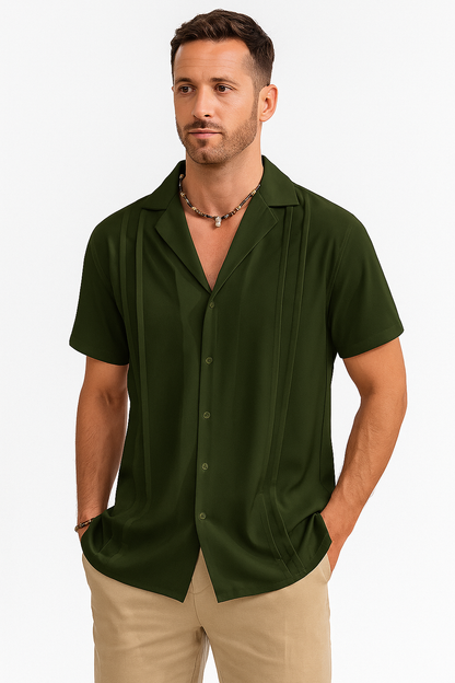 Ugur Straight Line Cube Collar Shirt- Green