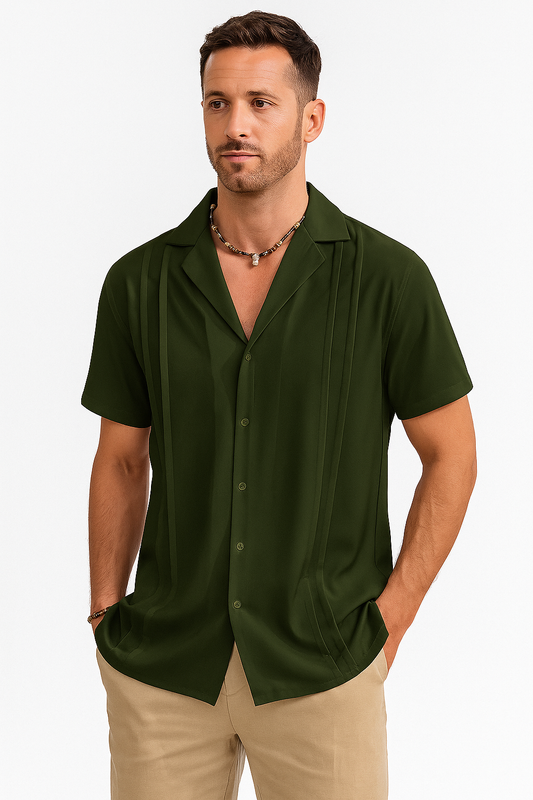 Ugur Straight Line Cube Collar Shirt- Green