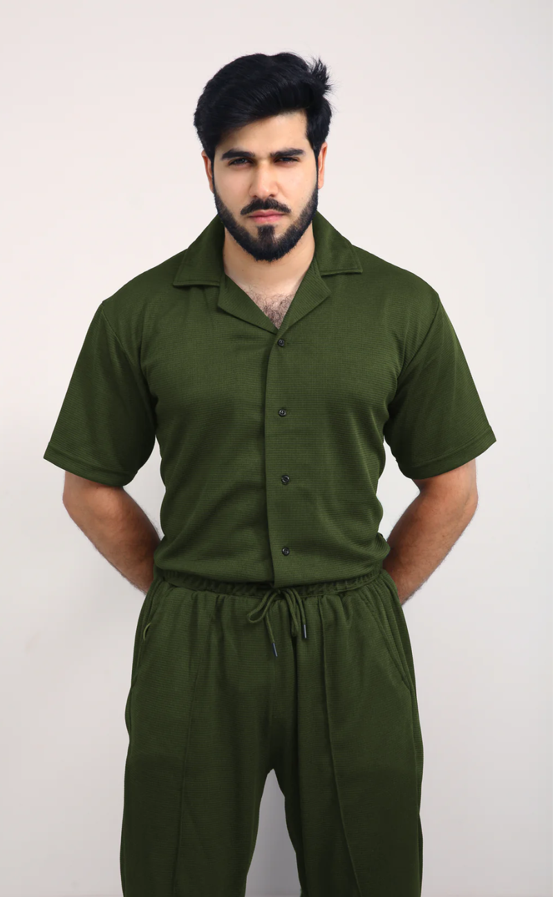 Luxury Men's Textured Co-ord set Olive