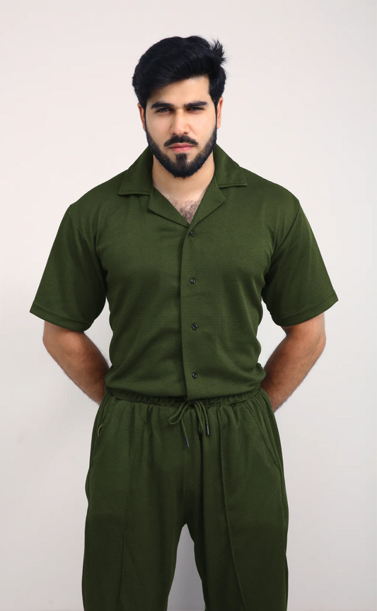 Luxury Men's Textured Co-ord set Olive