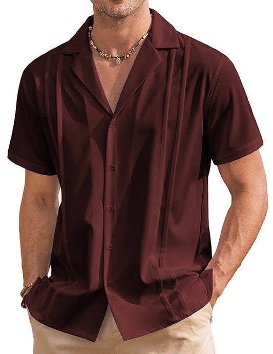 Ugur Straight Line Cube Collar Shirt- Maroon