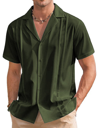 Ugur Straight Line Cube Collar Shirt- Green
