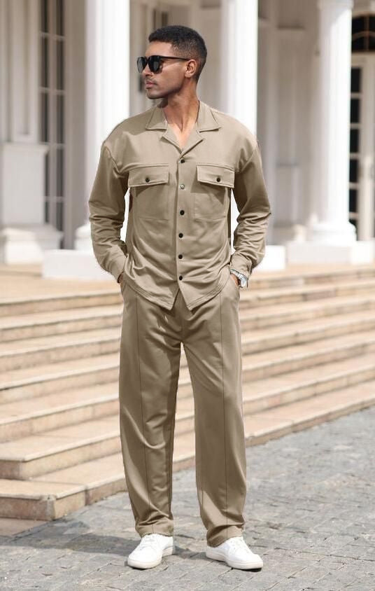 Prmimum Pocket Style Textured Men's Co-ord Set