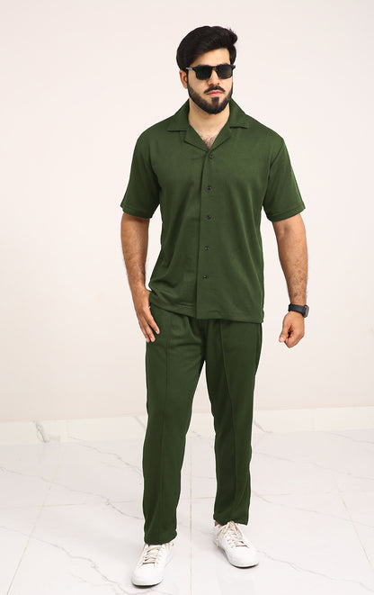 Luxury Men's Textured Co-ord set Olive