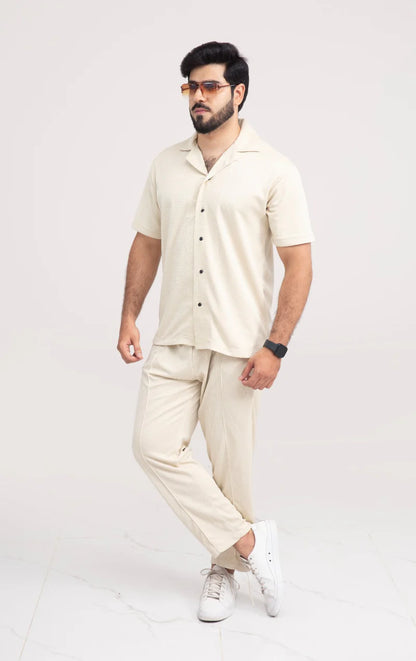 Luxury Men's Textured Co-ord set Off-White