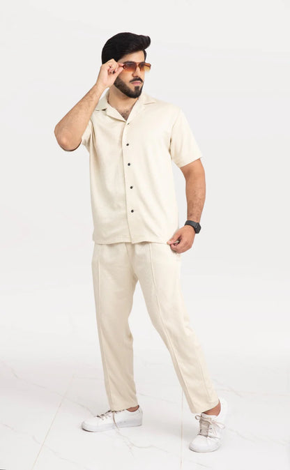Luxury Men's Textured Co-ord set Off-White